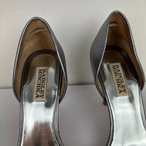 Badgley Mischka Silver Metallic Peep Toe Heels 9M wedding event evening cocktail - Picture 6 of 8